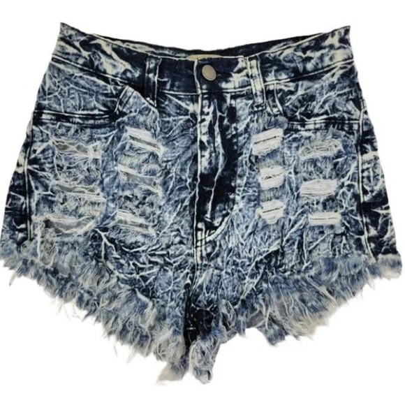 Aphrodite Acid Wash High Rise Blue Cutoff Shorts, Size M - Picture 10 of 11